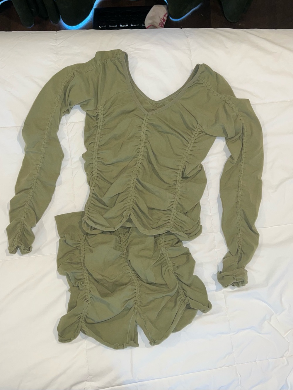 Ruched Olive Green Women's Athletic Set